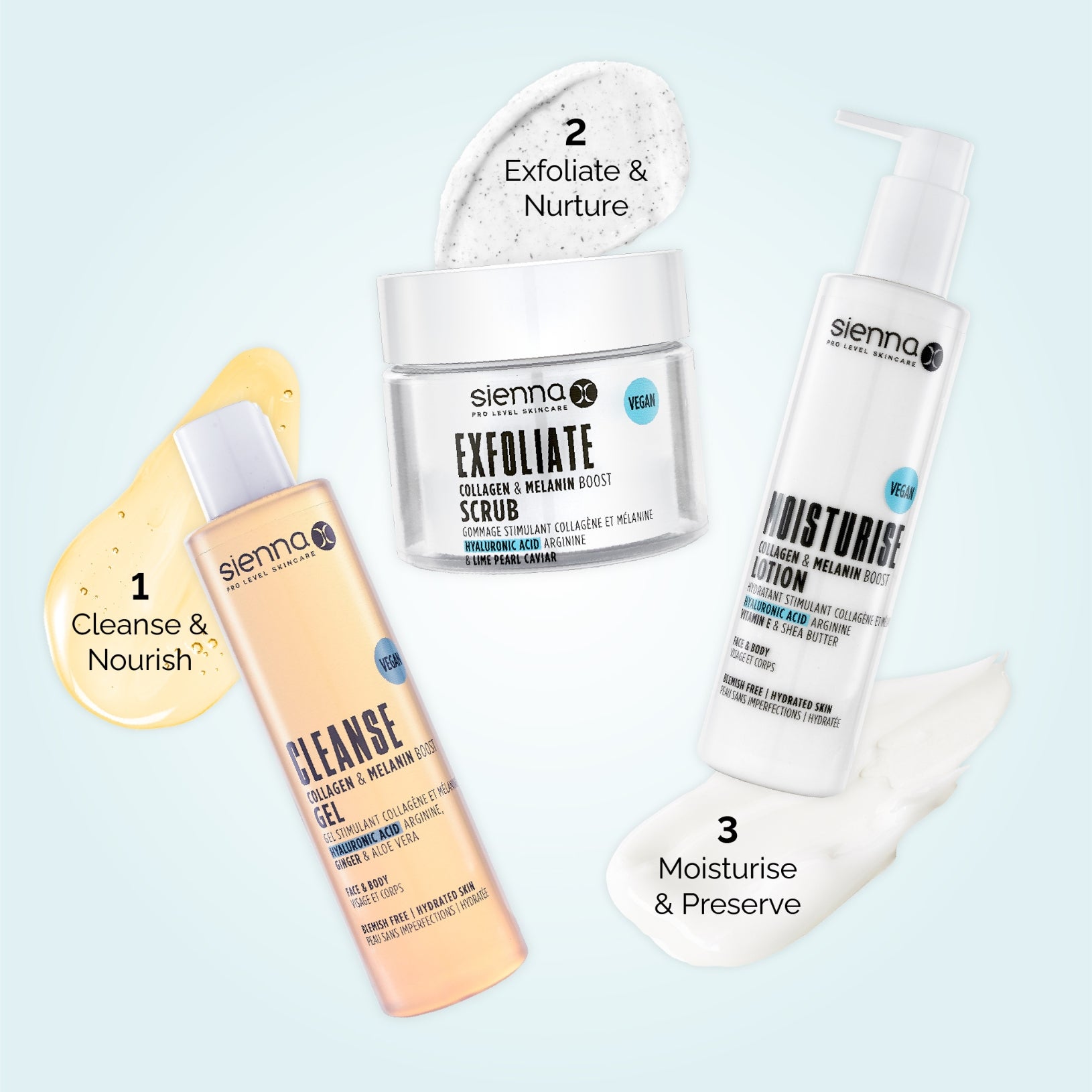 Moisturise, Exfoliate and Cleanse Bundle at Sienna X