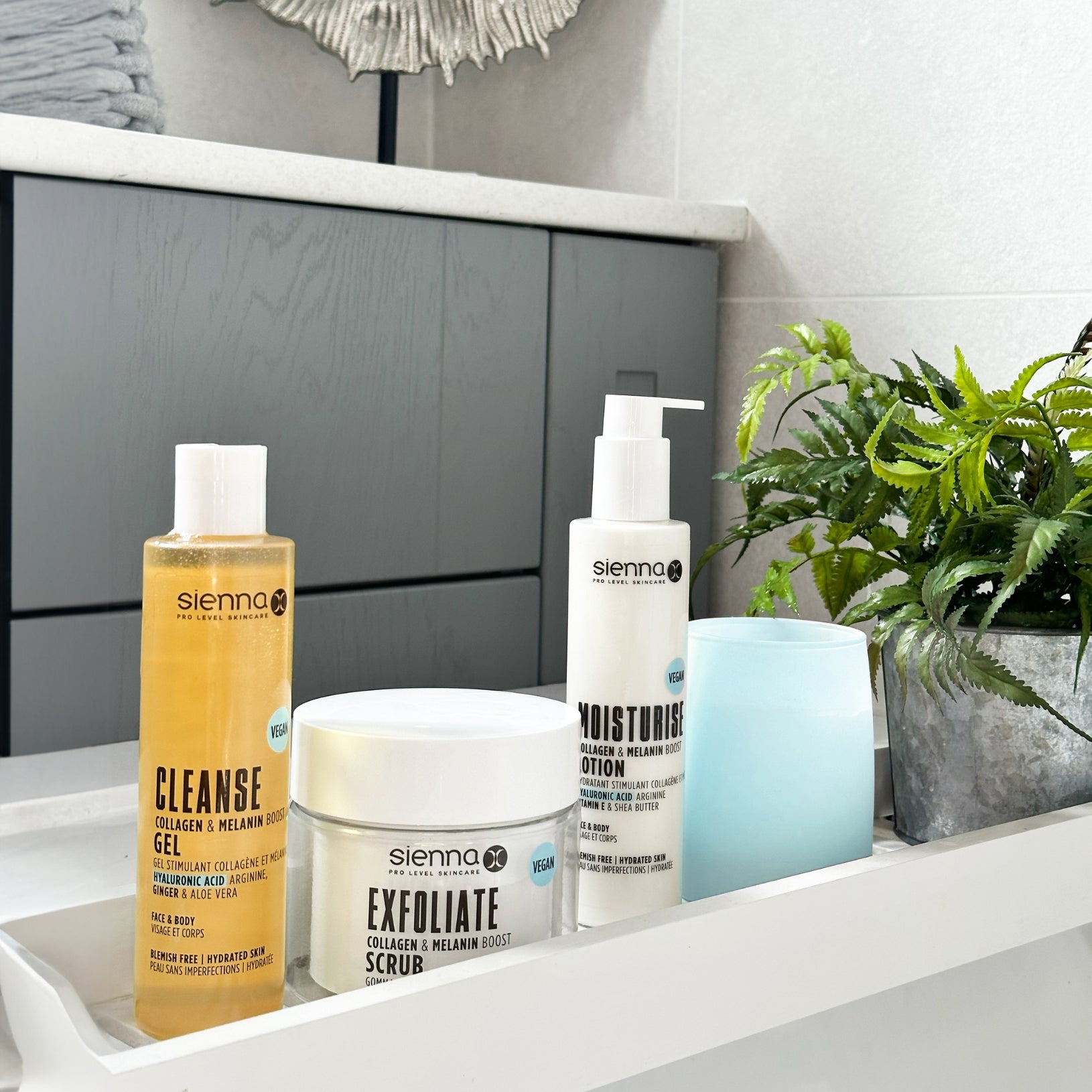 Moisturise, Exfoliate and Cleanse Bundle at Sienna X in Bathroom