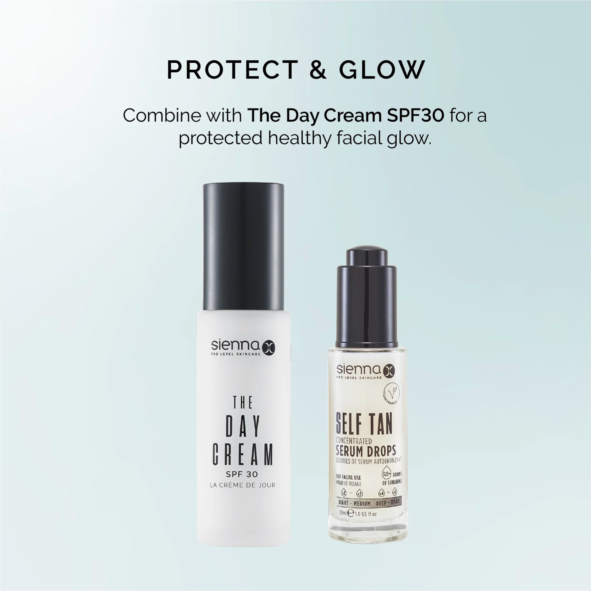 Protect & Glow | Sienna X Self Tan Concentrated Serum Drops & The Day Cream SPF30