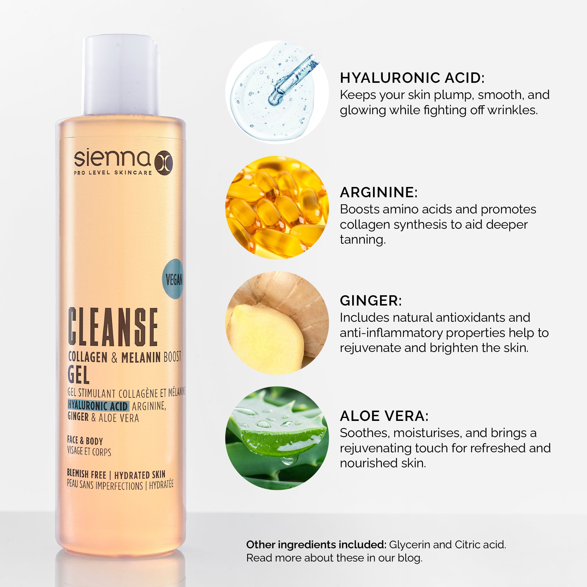 Ingredients List in the Cleanse Gel from Sienna X