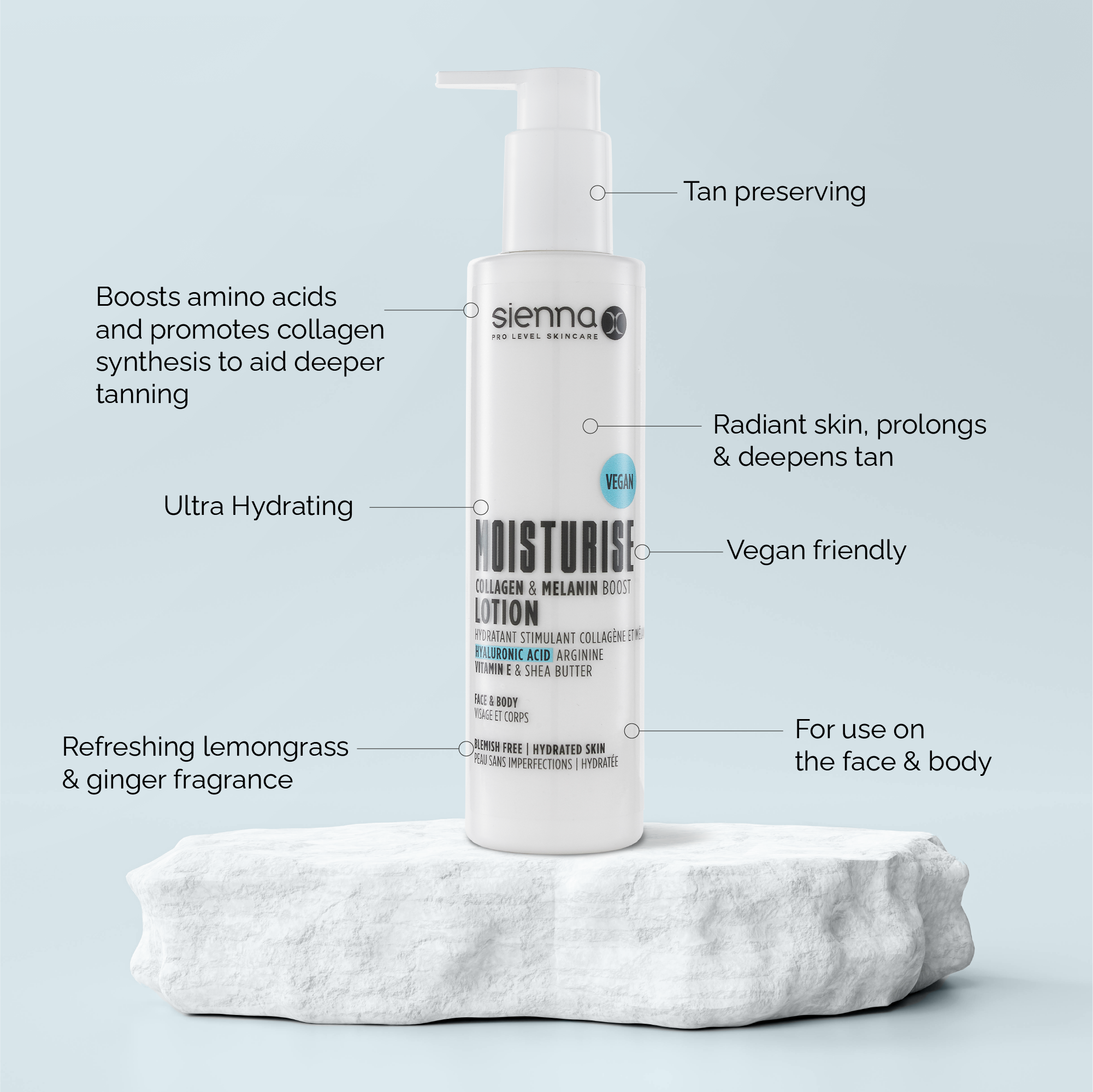 Sienna X Moisturise Lotion Vegan Friendly Infographic