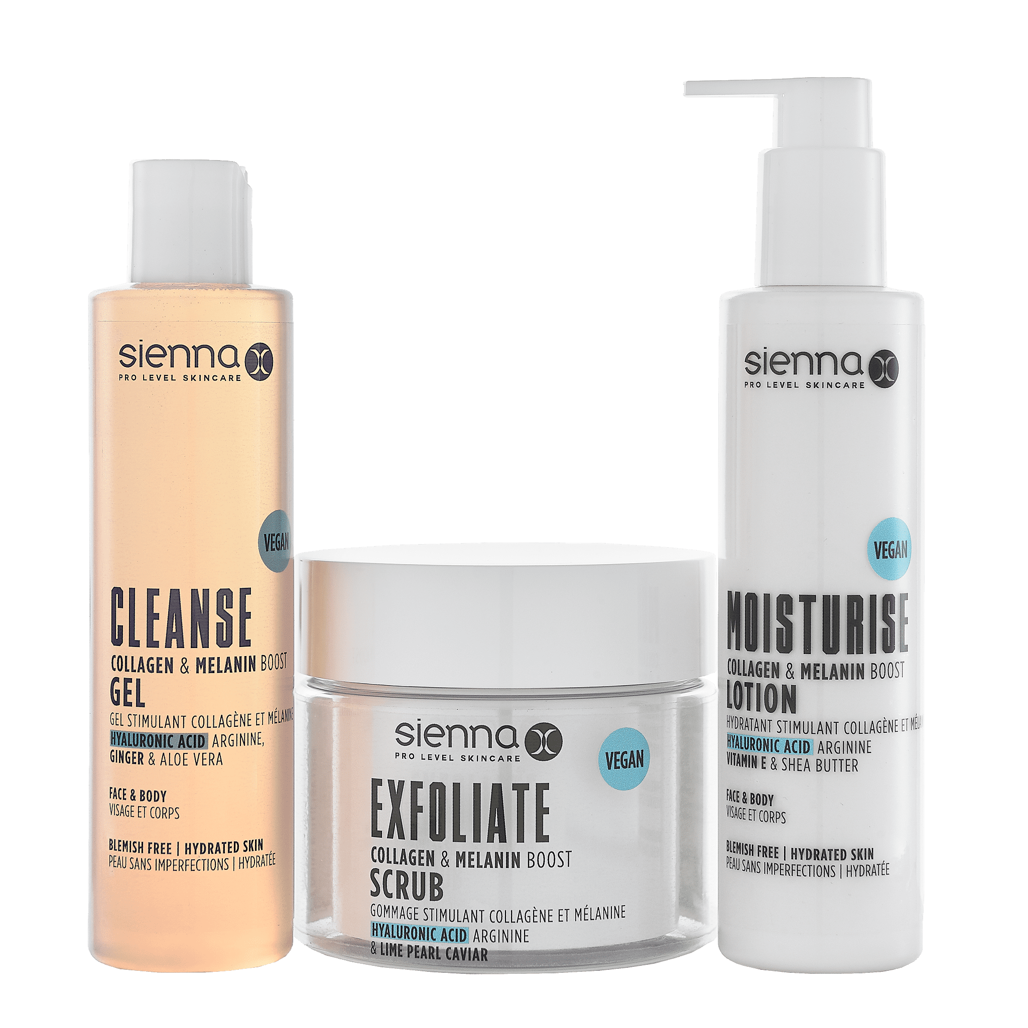 Sienna X Bath and Body Set - Cleanse Gel, Exfoliate Scrub and Moisturise Lotion